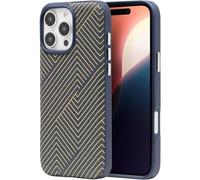 ZAGG London Snap Case per iPhone 16 Pro Max - Elegante design geometrico in tessuto, compatibile con MagSafe, protezione contro le cadute da 4 m, rinforzato con grafene, blu navy con oro