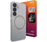 ZAGG Milan - Custodia a scatto per Samsung Galaxy S25, design trasparente con glitter, sottile e resistente alle cadute fino a 4 m, compatibile con ricarica wireless veloce, elegante custodia