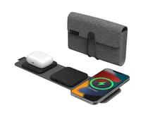 ZAGG mophie Snap+ - Caricabatterie wireless 3 in 1 con adattatore Europa, dispositivi abilitati Qi, ricarica rapida, adatto ai viaggi, pieghevole, 5-15 W di potenza, nero