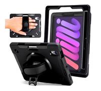 ZAGG Rugged Tablet Case for iPad mini (Gen 6) - Protective, 360° Rotating Hand Strap, Integrated Kickstand, Drop-Proof, Ideal for Business, Warehouse, and Field Use, Black