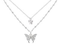 ZAGZIG Collana con Farfalla in Argento Sterling 925 per Donna Catena con clavicola a Doppio Strato Collana con CZ Lucida Regali delicati Regalo di Gioielli per Feste