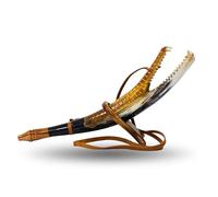 ZAHANAARA Tromba vichinga soffiante con supporto, corno di bue intagliato a mano con testa di drago e cinturino in pelle, accessorio medievale per cosplay, rievocazione per adulti, decorazione norrena