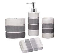 Zahari Home Set di 4 accessori da bagno moderni linea moderna dispenser di sapone, bicchiere, portaspazzolino e portasapone piatto di lusso arredamento contemporaneo grigio design unico set da bagno