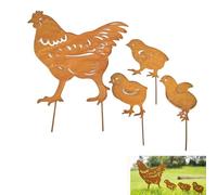 ZAHD 4 pezzi Spina da giardino per pollo Pollo Figura di Animale per Giardino Sagome di pollo in Metallo Pollo Arrugginiti Giardino Gallina Pollo Giardino Arte Decorativo per terrazza e da balcone (A)