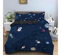 ZAHOCAI Copripiumino Matrimoniale 260x240 cm Astronave Blu Scuro microfibra Set di biancheria da letto copripiumino + 2 Federe 50x80 cm con cerniera - morbidissimo parure copripiumone matrimoniale