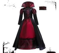 Zahoken Costume Vampiro Bambini | Completo da Vampira Reale per Halloween Ragazze,Per Scuola Teatro Casa Stregata Carnevale Festa Halloween