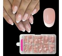 ZAHRIVA French Press On Nails Short Almond, Tips per Unghie Corte a Copertura Totale per Unghie in Gel, Unghie Finte Unghie Acriliche (French Arc Round Bianco, 120 Pezzi)