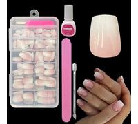 ZAHRVIA Kit di Unghie Finte a Pressione, Colore Rosa Sfumato Naturale, con Colla, Unghie Finte in Acrilico Mandorla, Punte Rosa, 120 Pezzi, Copertura Completa Lucida, per Nail Art per Donne e Ragazze