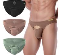 ZAIGELUO Mutandine sexy da uomo, opening Low Rise Soft Comfort Stretch Tagless Male Underwear, Nero/verde latte/verde, XXL