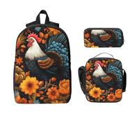 Zainetto a forma di zucca con gallo, per ragazze e ragazzi, con borsa per il pranzo, astuccio per il Ringraziamento, in acero, 3 pezzi, borse scolastiche, isolanti, regali per donne e uomini