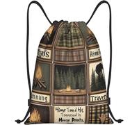 Zainetto A Sacca Nine Fire Pit Illustrations, Various Themes, Plaid Backgrounds Borsa di Sportiva Adulto Borsa con Coulisse Unisex Sacca da Palestra per Sport Nuoto Viaggio 36X42Cm