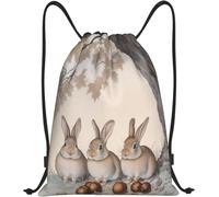 Zainetto A Sacca Three Rabbits Under Tree, Acorns Scattered Sacca da Palestra Impermeabile Borsa con Coulisse Adulto Borsa di Sportiva per Nuoto Calcio Sport 36X42Cm