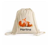 Zainetto Asilo Personalizzato con Nome per Bambini - Sacca con Cordoncino - Zaino Scuola Materna e Nido con Grafica Animali - Idea Regalo Bambino - Sacca per cambio neonato - zaino per giochi (Ecrù)