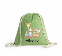 Zainetto Asilo Personalizzato con Nome per Bambini - Sacca con Cordoncino - Zaino Scuola Materna e Nido con Grafica Animali - Idea Regalo Bambino - Sacca per cambio neonato - zaino per giochi (Verde)