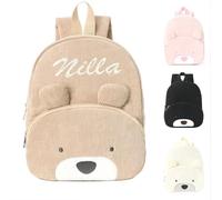 Zainetto Bambini Personalizzato con Nome Ricamato per Bambino & Bambina, Orsetto Carino Zaino Asilo per Bimba & Bimbo, Sacca Nido Velluto a Coste Zaini Bambi per Scuola, Asilo & Viaggi (Cache)