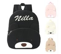 Zainetto Bambini Personalizzato con Nome Ricamato per Bambino & Bambina, Orsetto Carino Zaino Asilo per Bimba & Bimbo, Sacca Nido Velluto a Coste Zaini Bambi per Scuola, Asilo & Viaggi (Nero)