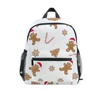 Zainetto bianco con biscotti di pan di zenzero e Babbo Natale, per bambini e bambine, mini con targhetta per il nome, zaino scolastico per bambini, 3-8 anni, Biscotti Di Pan Di Zenzero Santa Bianca, M
