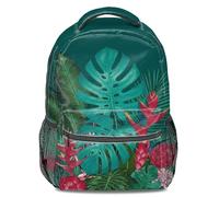 Zainetto con stampa tropicale scura, colore: foglia di tè Monstera e scarlatto uccello del paradiso, zaino alla moda per, Colore 2, L