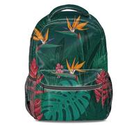 Zainetto con stampa tropicale scura, colore: foglia di tè Monstera e scarlatto uccello del paradiso, zaino alla moda per, Colore 1, L