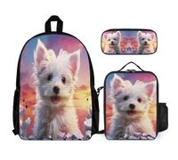 Zainetto Cute Western Highland White Terrier Bambina per Scuola Primaria con Borsa Termica e Astuccio, Zaino Scuola Animal Dog Ragazzi 8-15 Anni per Ragazze