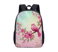 Zainetto da 43,2 cm rosa con cuori e uccellini, per ragazze, con stampa floreale, per la scuola, per bambini, da viaggio, 02, L, Minimalista