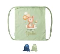 "Zainetto di" Zaino A Sacca In Cotone Organico cm37x41 Personalizzato con Nome e Orsacchiotto Sacchetto Porta Corredino Bebè Neonato Idea Regalo Natale Compleanno Nuova Nascita Bimbo Bimba in Arrivo