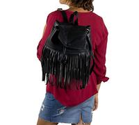 Zainetto nero frange donna zaino ragazza vintage ecopelle di moda borsa da passeggio per uscire tempo libero casual semplice scuola Università viaggio gita