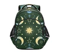 Zainetto per bambini Celestial Moon Star Green Zaino Scuola Elementare, Celeste Luna Stella Verde, 17 Inch, classico