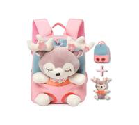 Zainetto scolastico in peluche a forma di cervo per bambine, con decorazione a forma di animale staccabile, colore rosa, ideale per l'asilo