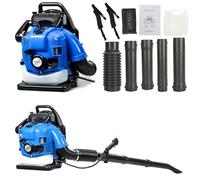 Zainetto soffiatore a benzina, motore a 2 tempi di raffreddamento ad aria, soffiatore per foglie, gonfiatore per foglie, sabbia, ghiaia per giardino esterno (blu-75,6CC)