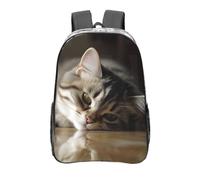Zainetto trasparente in PVC resistente, con gatto che dorme, grande, per viaggi di lavoro