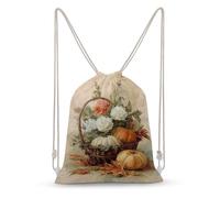 Zainetto vintage con fiori e foglie autunnali con coulisse in tela leggera borsa sportiva da palestra per uomo donna