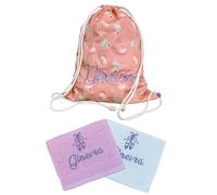 Zainetto/Zaino, Sacca Personalizzabile Bambino e Bambina in 100% Cotone | Sacchetto Asilo Nido Scuola Materna | Personalizzato con Ricamo Nome e Disegno | Made in Italy (Designer, rosa/bianco/viola)