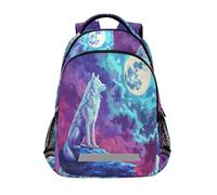 Zaini a tema arte astratta con lupo e luna per bambini borsa scolastica zaino per studenti borsa per libri per ragazzi ragazze borsa casual, Arte astratta tema luna lupo, Taglia unica