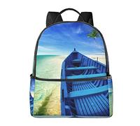 Zaini a tema tribù esotica per ragazze e ragazzi, borse per la scuola elementare, zaino per libri per scuola materna, Blue Sky Yellow Beach Boat, One Size