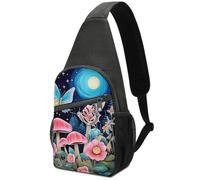 Zaini A Tracolla Poliestere Borsa Petto Per Campeggio, Lavoro, Escursionismo Romantic Mushroom Butterfly Flower Print All'Aperto Zaino A Tracolla Piccolo