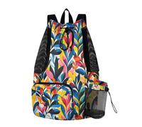 Zaini con coulisse Zaino da palestra con tasca per bottiglia d'acqua Borsa a corda per la scuola separazione asciutta bagnata arte moderna foglie colorate