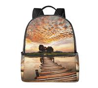 Zaini con leone per ragazze e ragazzi, borse per la scuola elementare, zaino per la scuola materna, Splendido ponte sul lago al tramonto, One Size