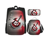Zaini con simbolo musicale, zaino da studio con portapranzo, astuccio per matite, borsa da viaggio in tela per studenti elementari, Nero , Taglia unica, Set di zaini per la scuola