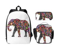Zaini con stampa allegra elefante con astuccio portapranzo, 3 pezzi, borsa leggera per libri per scuola media, Nero , Taglia unica