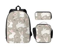 Zaini con stampa floreale con coniglietto pasquale, con astuccio per il pranzo, 3 pezzi, borsa leggera per libri per la scuola media, Nero , Taglia unica