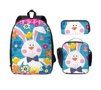 Zaini con stampa primaverile per le vacanze pasquali, con astuccio per il pranzo, 3 pezzi, borsa leggera per libri per la scuola media, Nero , Taglia unica