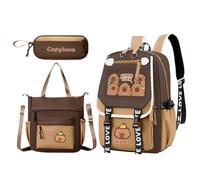 Zaini da ragazza per la scuola | Cara Capybara School Bag per bambini - Elegante borsa da scuola per bambini inclusa borsa a tracolla e astuccio per penne per libri di scuola Bottiglie d'acqua