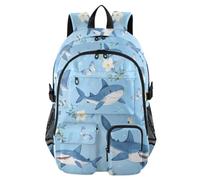 Zaini da viaggio per computer portatile, motivo: squalo carino, colore: blu