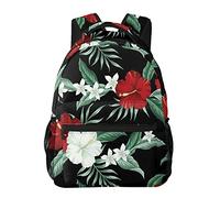 Zaini per bambini con fiori tropicali hawaiani e ibisco rosso, borse per la scuola di grande capacità, zaino per laptop portatile da 16 pollici, zaino casual per ragazzi e ragazze di 1°-6° grado