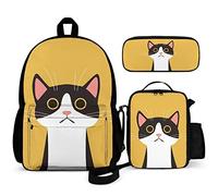 Zaini per bambini Cute Cartoon Cat Kids Backpack Set 3 Piece Back To School 16 Inch Book Bag with Lunch Bag Pencil Case For Boys Girls 1-6th Grade