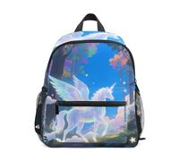 Zaini per bambini in età prescolare con etichetta nome per ragazzi e ragazze, Simpatici unicorni sotto il cielo, Medium, Zaini Daypack