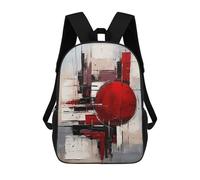 Zaini Per Bambini Stampati in 3D 17inch Abstract Red Sphere - Black, White & Crimson Geometry Zaini Scolastici Per Bambini, Zaini Da Viaggio, Borse Per Libri Alla Moda, Zaini Di Grande Capacità