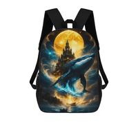 Zaini Per Bambini Stampati in 3D 17inch Celestial Whale & Moonlit Fantasy Citadel - Surreal Cosmic Ocean Artwork Borse Per Libri Ragazzo Ragazza Borsa Scolastica Per Bambini Zaino Scolastico Con Grand