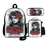 Zaini per bambini Vintage Sugar Skull Kids Backpack Set 3 Piece Back To School 16 Inch Book Bag with Lunch Bag Pencil Case For Boys Girls 1-6th Grade